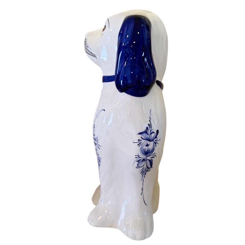 Hand Painted Portugal Blue White Ceramic Staffordshire Spaniel Dog Figurine - Picture 4 of 5